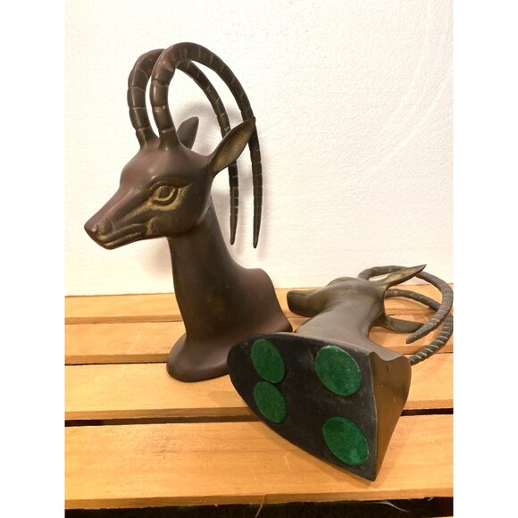 Vintage Mid Century Brass Gazelle/Ibex Bookends Pair MCM Home Decor Hollywood Re - Picture 7 of 7